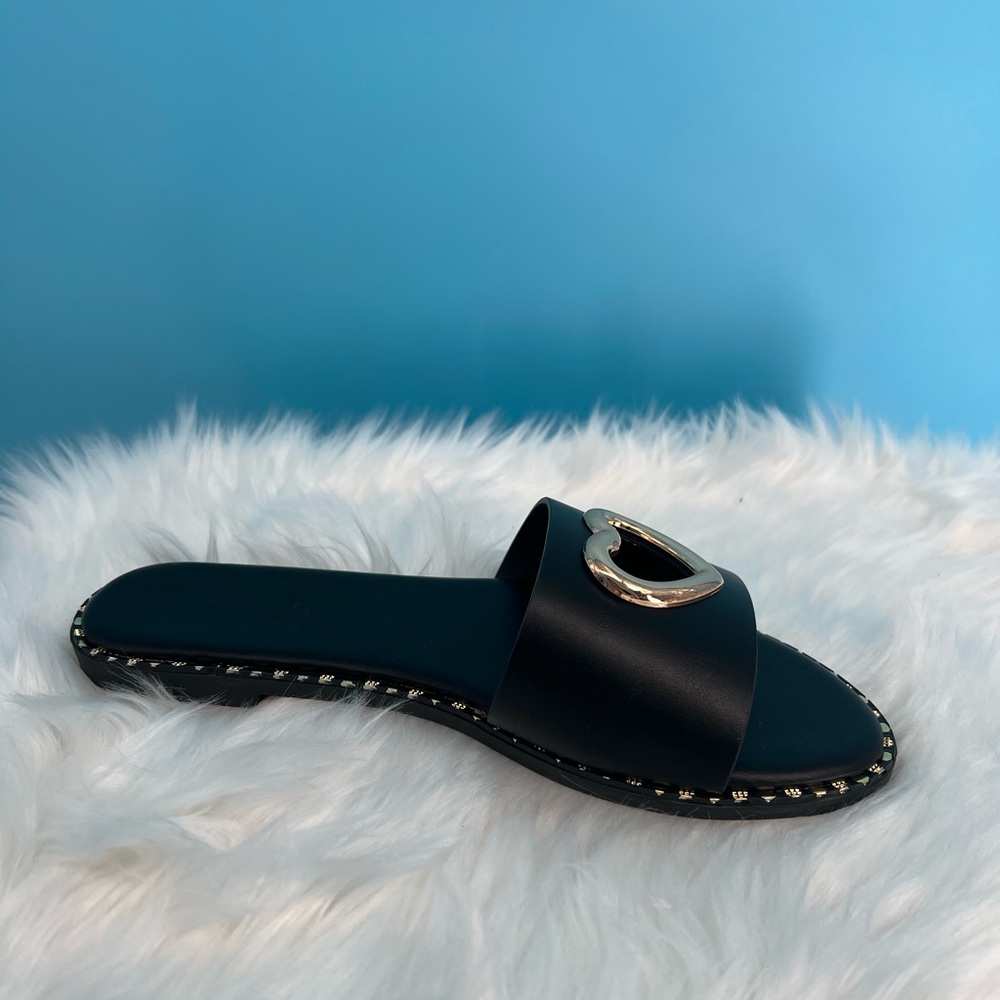 Black and Gold Heart Embellished Sandals - Picture 8 of 8